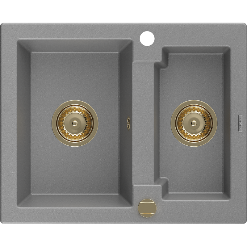 Mexen Carlos granitový dřez 1,5-komorový 582 x 475 mm, šedý, sifon zlatý - 6518581500-71-G