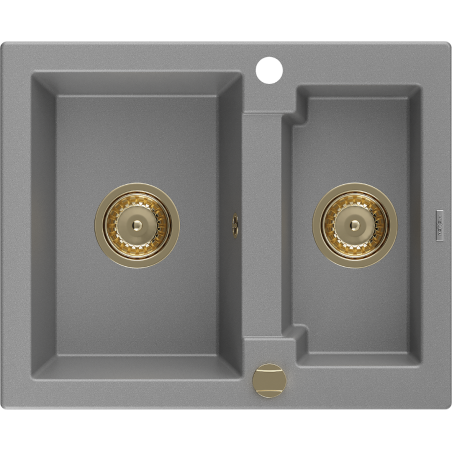 Mexen Carlos granitový dřez 1,5-komorový 582 x 475 mm, šedý, sifon zlatý - 6518581500-71-G