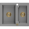 Mexen Carlos granitový dřez 1,5-komorový 582 x 475 mm, šedý, sifon zlatý - 6518581500-71-G