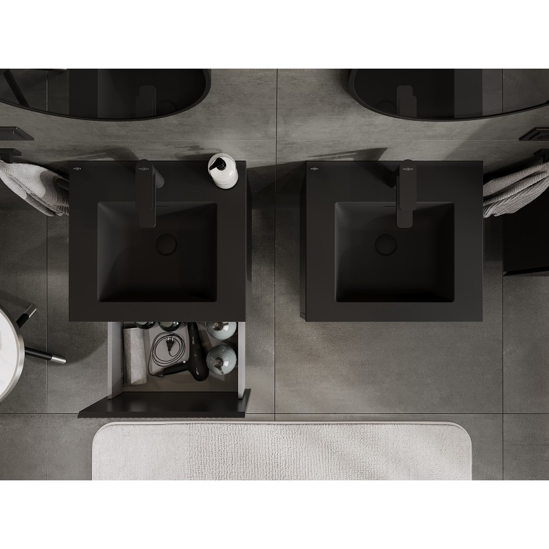 Mexen Rivel koupelnová skříňka 50 cm s umyvadlem Otis, 1 zásuvka, drážkovaná, černá mat - 91A20-05047-1-BF71-W18M71