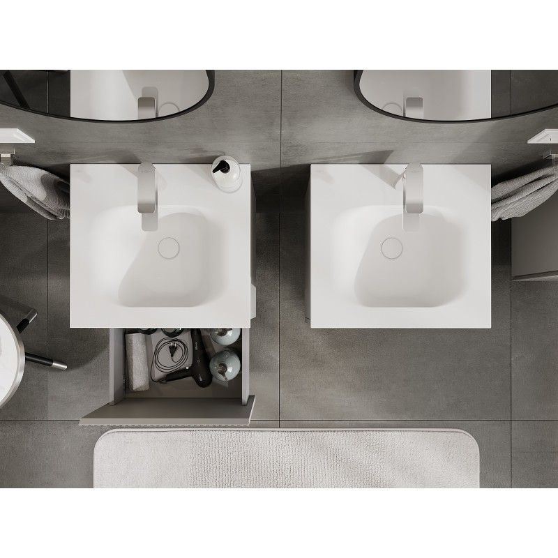 Mexen Rivel koupelnová skříňka 50 cm s umyvadlem Vela, 1 zásuvka, rýhovaná, šedá matná/bílá matná - 91A20-05047-1-BF62-W23M01