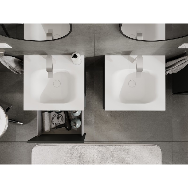 Mexen Rivel koupelnová skříňka 50 cm s umyvadlem Vela, 1 zásuvka, rýhovaná, grafit mat/bílá mat - 91A20-05047-1-BF66-W23M01