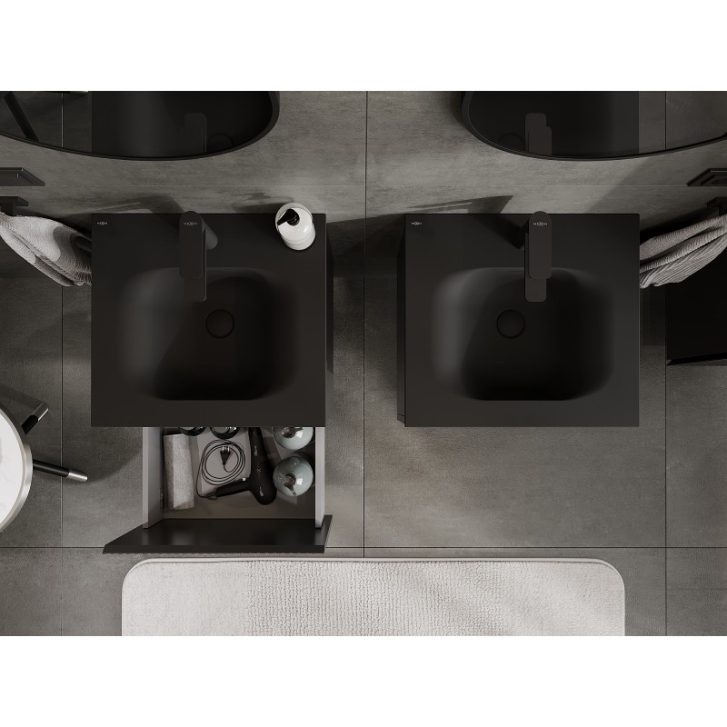 Mexen Rivel koupelnová skříňka 50 cm s umyvadlem Vela, 1 zásuvka, rýhovaná, černý mat - 91A20-05047-1-BF71-W23M71