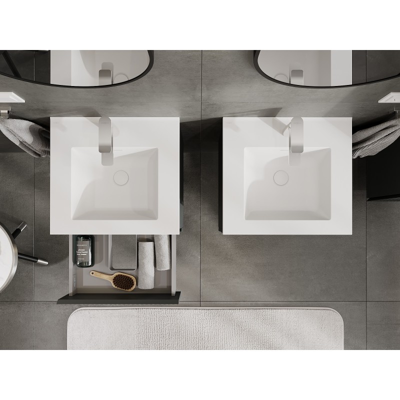 Mexen Rivel koupelnová skříňka 50 cm s umyvadlem Otis, 2 zásuvky, rýhovaná, grafit mat/bílá mat - 91A20-05047-2-BFF66-W18M01