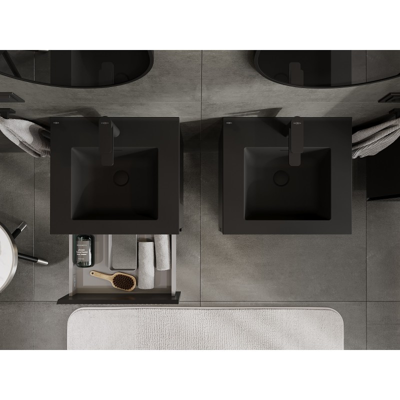 Mexen Rivel koupelnová skříňka 50 cm s umyvadlem Otis, 2 zásuvky, drážkovaná, černý mat - 91A20-05047-2-BFF71-W18M71