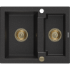 Mexen Carlos granitový dřez 1,5-komorový 582 x 475 mm, černý/stříbrný metalik, zlatý sifon - 6518581500-73-G