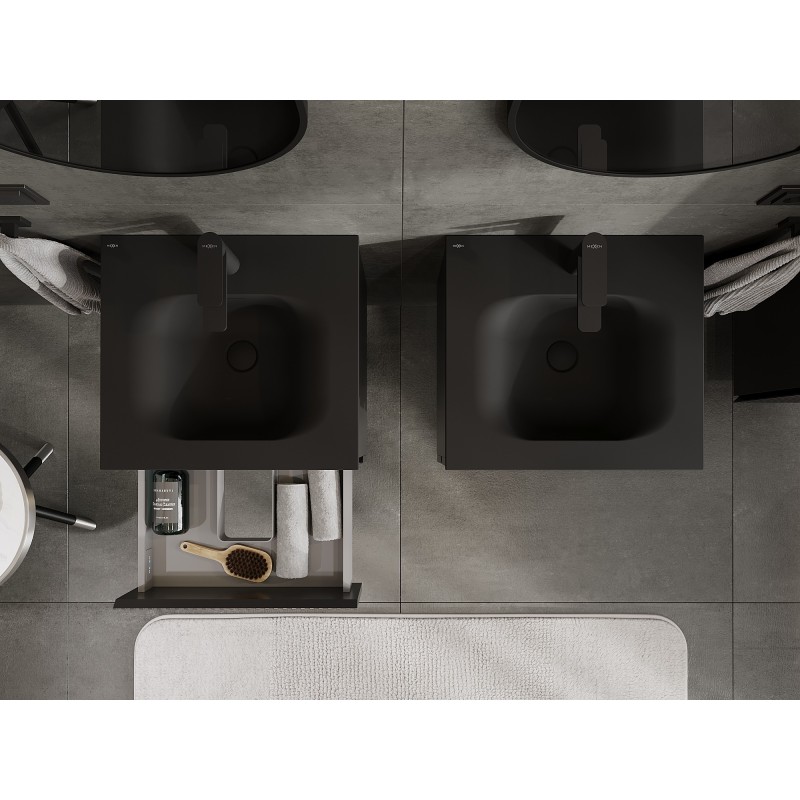 Mexen Rivel koupelnová skříňka 50 cm s umyvadlem Vela, 2 zásuvky, rýhovaná, černá mat - 91A20-05047-2-BFF71-W23M71