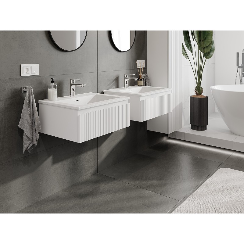 Mexen Rivel koupelnová skříňka 60 cm s umyvadlem Otis, 1 zásuvka, drážkovaná, bílá mat - 91A20-06023-1-BF01-W18M01