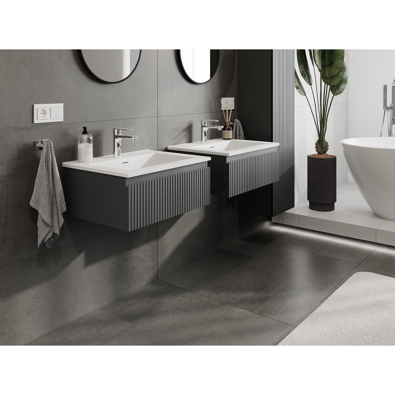 Mexen Rivel koupelnová skříňka 60 cm s umyvadlem Otis, 1 zásuvka, drážkovaná, grafit mat/bílá mat