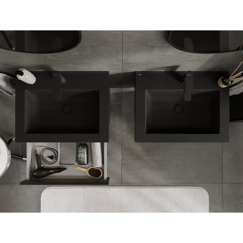 Mexen Rivel koupelnová skříňka 60 cm s umyvadlem Otis, 1 zásuvka, drážkovaná, černá mat - 91A20-06023-1-BF71-W18M71