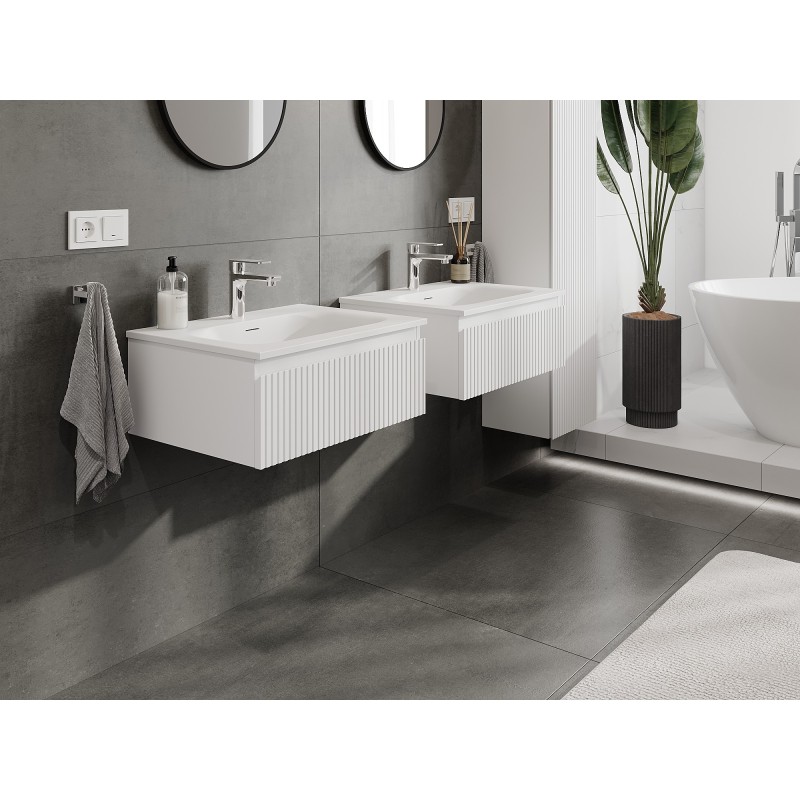 Mexen Rivel koupelnová skříňka 60 cm s umyvadlem Vela, 1 zásuvka, drážkovaná, bílá mat - 91A20-06023-1-BF01-W23M01