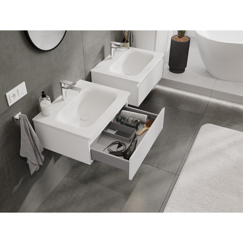 Mexen Rivel koupelnová skříňka 60 cm s umyvadlem Vela, 1 zásuvka, drážkovaná, bílá mat - 91A20-06023-1-BF01-W23M01