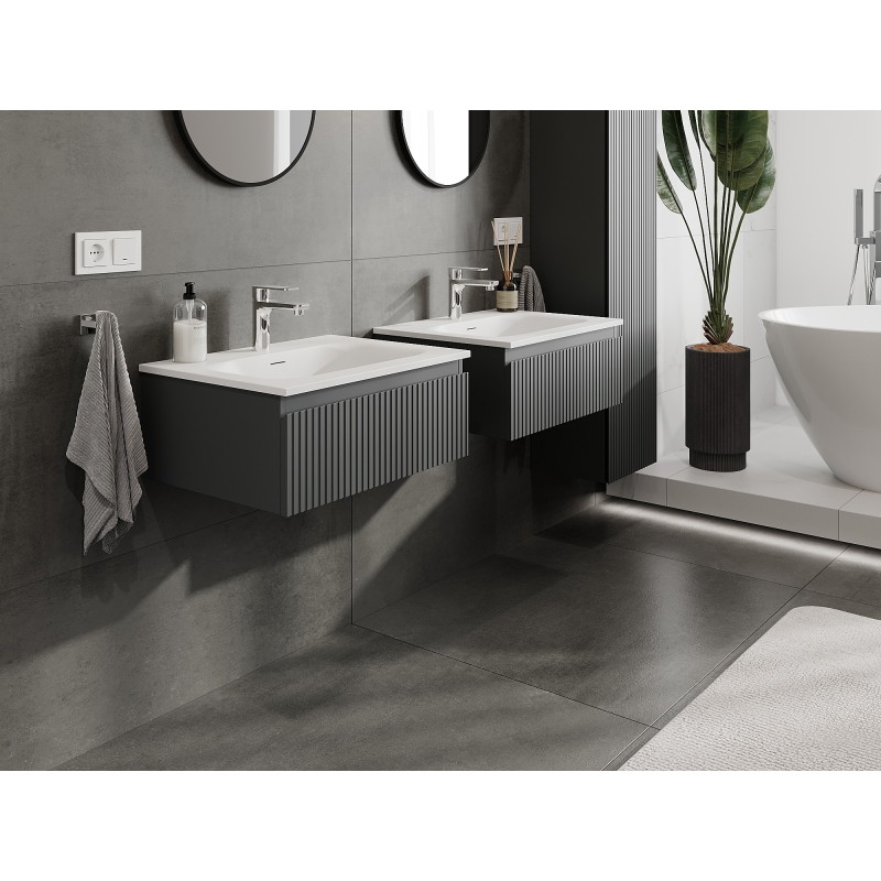 Mexen Rivel koupelnová skříňka 60 cm s umyvadlem Vela, 1 zásuvka, rýhovaná, grafit mat/bílá mat