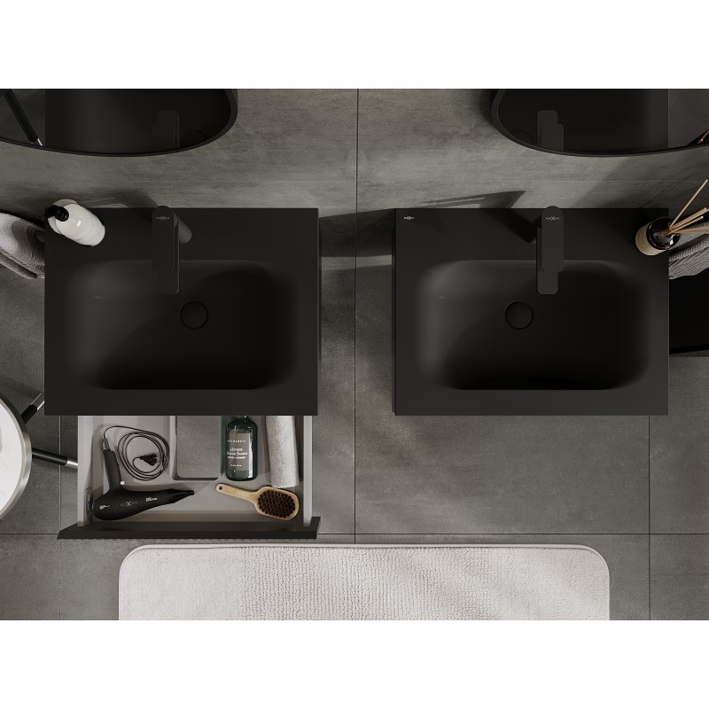 Mexen Rivel koupelnová skříňka 60 cm s umyvadlem Vela, 1 zásuvka, drážkovaná, černá mat - 91A20-06023-1-BF71-W23M71