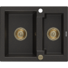 Mexen Carlos žulový dřez 1,5-komorový 582 x 475 mm, černý/zlatý metalik, sifon zlatý - 6518581500-75-G