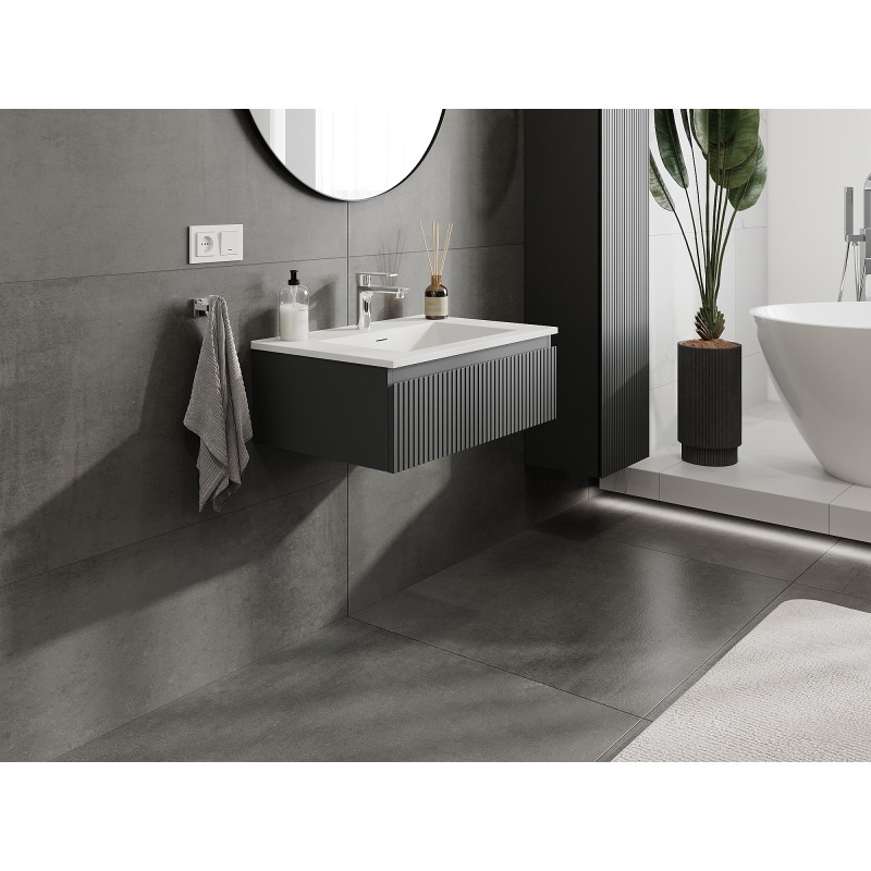 Mexen Rivel koupelnová skříňka 70 cm s umyvadlem Otis, 1 zásuvka, drážkovaná, grafit mat/bílá mat