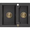 Mexen Carlos granitový dřez 1,5-komorový 582 x 475 mm, černý skvrnitý, zlatý sifon - 6518581500-76-G