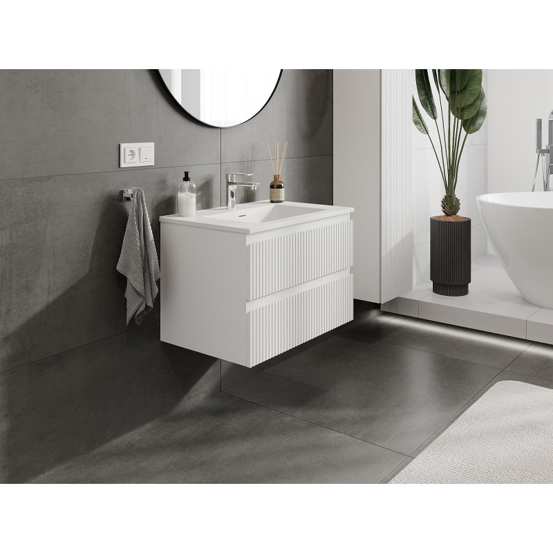 Mexen Rivel koupelnová skříňka 70 cm s umyvadlem Otis, 2 zásuvky, rýhovaná, bílá mat - 91A20-07047-2-BFF01-W18M01
