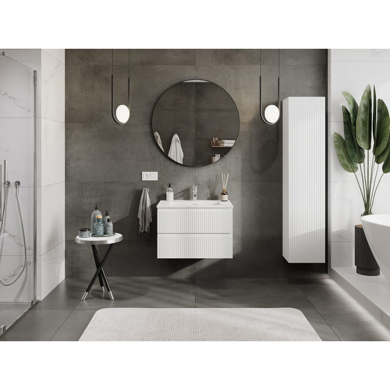 Mexen Rivel koupelnová skříňka 70 cm s umyvadlem Otis, 2 zásuvky, rýhovaná, bílá mat - 91A20-07047-2-BFF01-W18M01