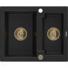 Mexen Carlos granitový dřez 1,5-komorový 582 x 475 mm, černý, sifon zlatý - 6518581500-77-G