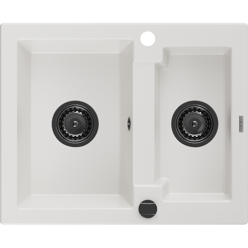Mexen Carlos žulový dřez 1,5-komorový 582 x 475 mm, bílý, černý sifon - 6518581500-20-B