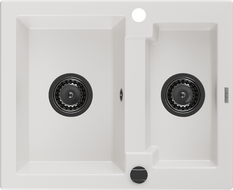 Mexen Carlos žulový dřez 1,5-komorový 582 x 475 mm, bílý, černý sifon - 6518581500-20-B