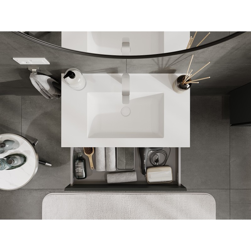 Mexen Rivel koupelnová skříňka 80 cm s umyvadlem Otis, 2 zásuvky, drážkovaná, grafit mat/bílá mat -