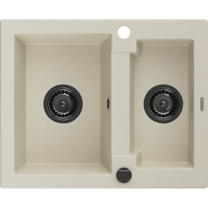 Mexen Carlos žulový dřez 1,5-komorový 582 x 475 mm, béžový, černý sifon - 6518581500-69-B