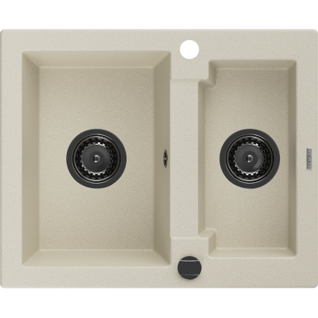 Mexen Carlos žulový dřez 1,5-komorový 582 x 475 mm, béžový, černý sifon - 6518581500-69-B