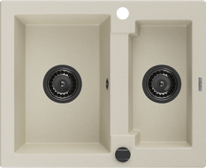 Mexen Carlos žulový dřez 1,5-komorový 582 x 475 mm, béžový, černý sifon - 6518581500-69-B