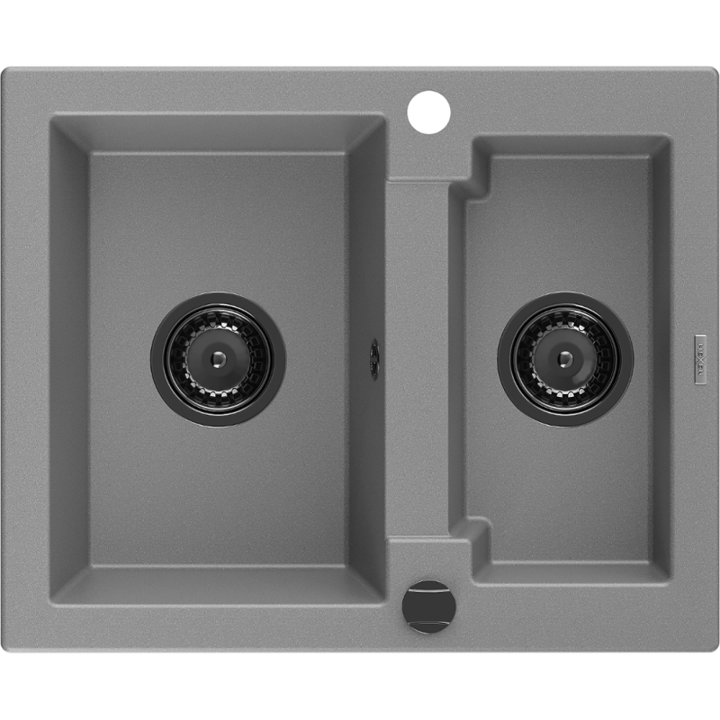 Mexen Carlos žulový dřez 1,5-komorový 582 x 475 mm, šedý, černý sifon - 6518581500-71-B