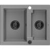 Mexen Carlos žulový dřez 1,5-komorový 582 x 475 mm, šedý, černý sifon - 6518581500-71-B