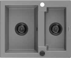Mexen Carlos žulový dřez 1,5-komorový 582 x 475 mm, šedý, černý sifon - 6518581500-71-B