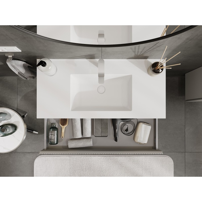 Mexen Rivel koupelnová skříňka 100 cm s umyvadlem Otis, 1 zásuvka, drážkovaná, šedá mat/bílá mat - 91A20-10023-1-BF62-W18M01