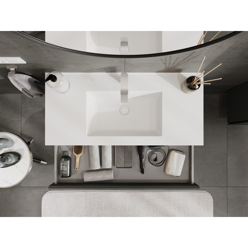 Mexen Rivel koupelnová skříňka 100 cm s umyvadlem Otis, 1 zásuvka, drážkovaná, grafit mat/bílá mat - 91A20-10023-1-BF66-W18M01