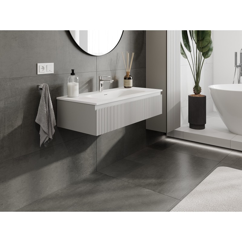 Mexen Rivel koupelnová skříňka 100 cm s umyvadlem Vela, 1 zásuvka, rýhovaná, šedá matná/bílá matná - 91A20-10023-1-BF62-W23M01
