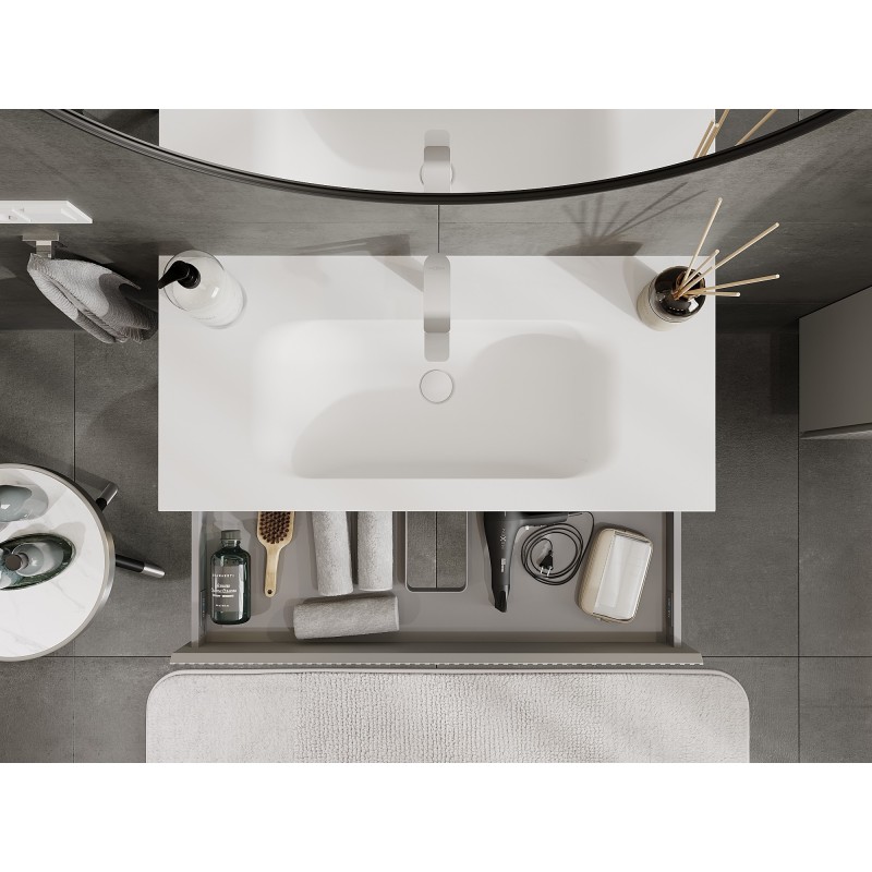 Mexen Rivel koupelnová skříňka 100 cm s umyvadlem Vela, 1 zásuvka, rýhovaná, šedá matná/bílá matná - 91A20-10023-1-BF62-W23M01