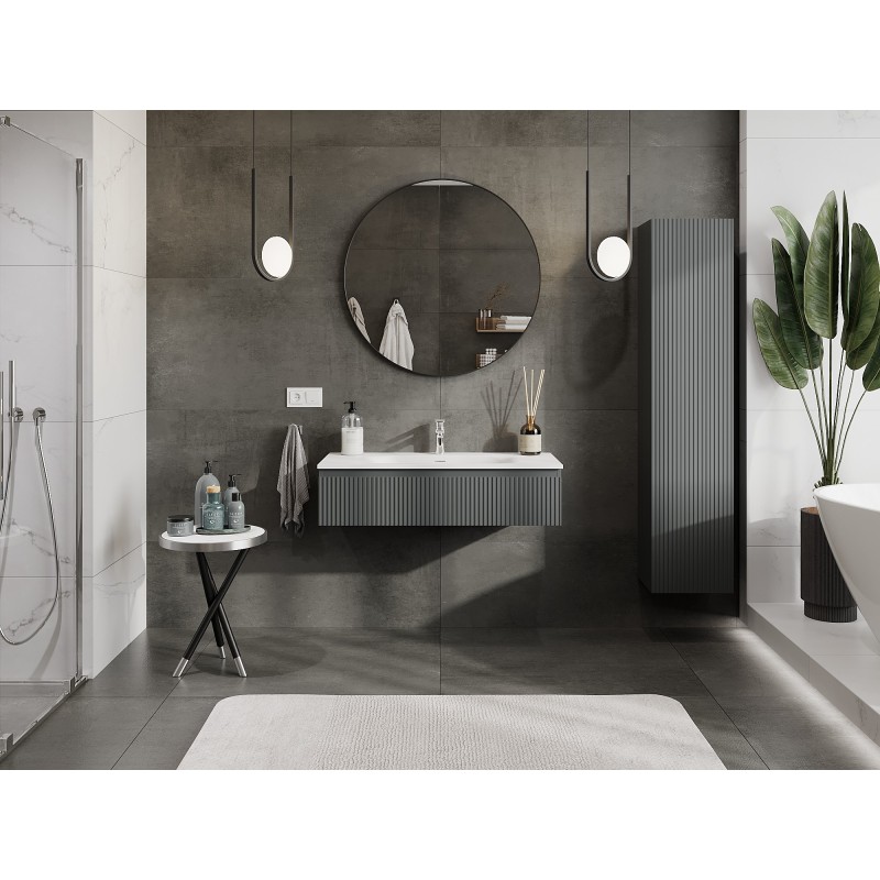 Mexen Rivel koupelnová skříňka 100 cm s umyvadlem Vela, 1 zásuvka, rýhovaná, grafit mat/bílá mat - 91A20-10023-1-BF66-W23M01