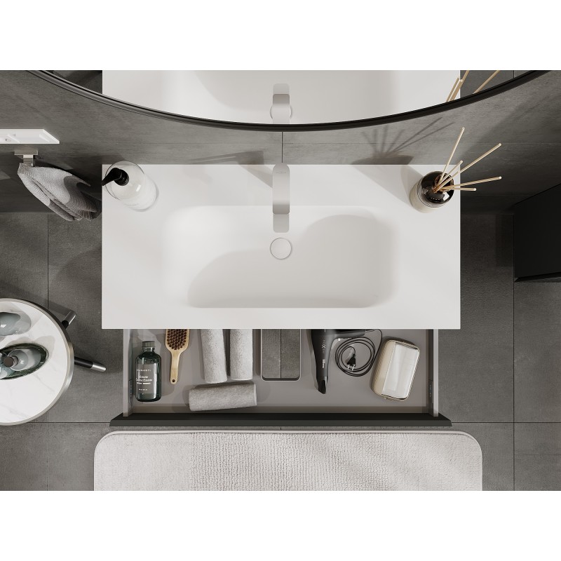 Mexen Rivel koupelnová skříňka 100 cm s umyvadlem Vela, 1 zásuvka, rýhovaná, grafit mat/bílá mat - 91A20-10023-1-BF66-W23M01