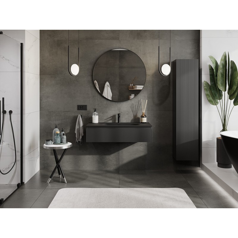 Mexen Rivel koupelnová skříňka 100 cm s umyvadlem Vela, 1 zásuvka, drážkovaná, černá mat - 91A20-10023-1-BF71-W23M71