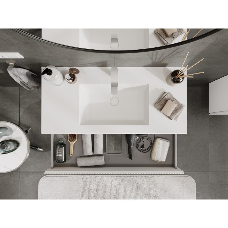 Mexen Rivel koupelnová skříňka 100 cm s umyvadlem Otis, 2 zásuvky, drážkovaná, bílá mat - 91A20-10047-2-BFF01-W18M01