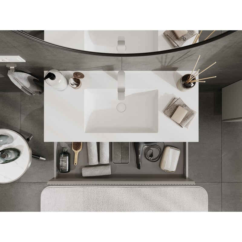 Mexen Rivel koupelnová skříňka 100 cm s umyvadlem Otis, 2 zásuvky, rýhovaná, šedá mat/bílá mat