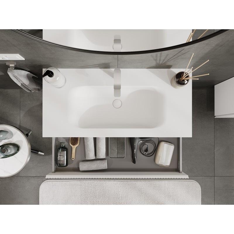 Mexen Rivel koupelnová skříňka 100 cm s umyvadlem Vela, 2 zásuvky, drážkovaná, bílá mat - 91A20-10047-2-BFF01-W23M01