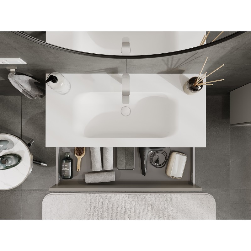 Mexen Rivel koupelnová skříňka 100 cm s umyvadlem Vela, 2 zásuvky, drážkovaná, šedá mat/bílá mat - 91A20-10047-2-BFF62-W23M01