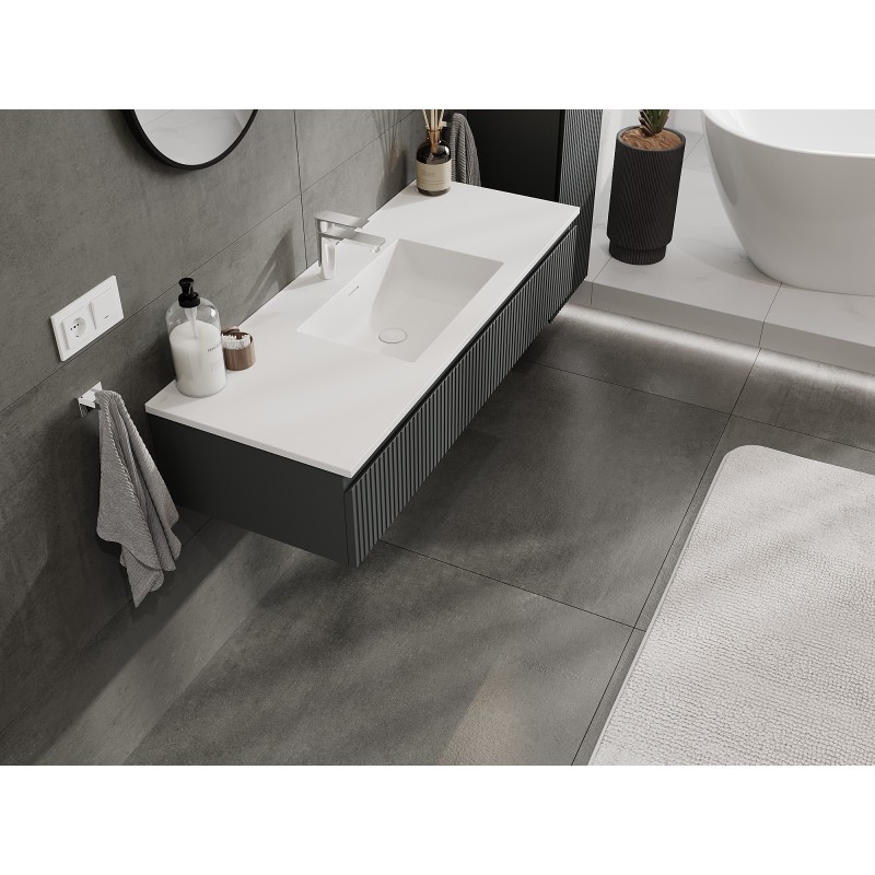 Mexen Rivel koupelnová skříňka 120 cm s umyvadlem Otis, 1 zásuvka, vroubkovaná, grafit mat/bílá mat -