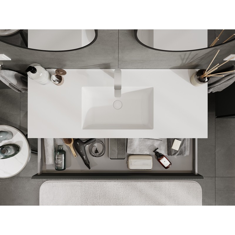 Mexen Rivel koupelnová skříňka 120 cm s umyvadlem Otis, 1 zásuvka, vroubkovaná, grafit mat/bílá mat -