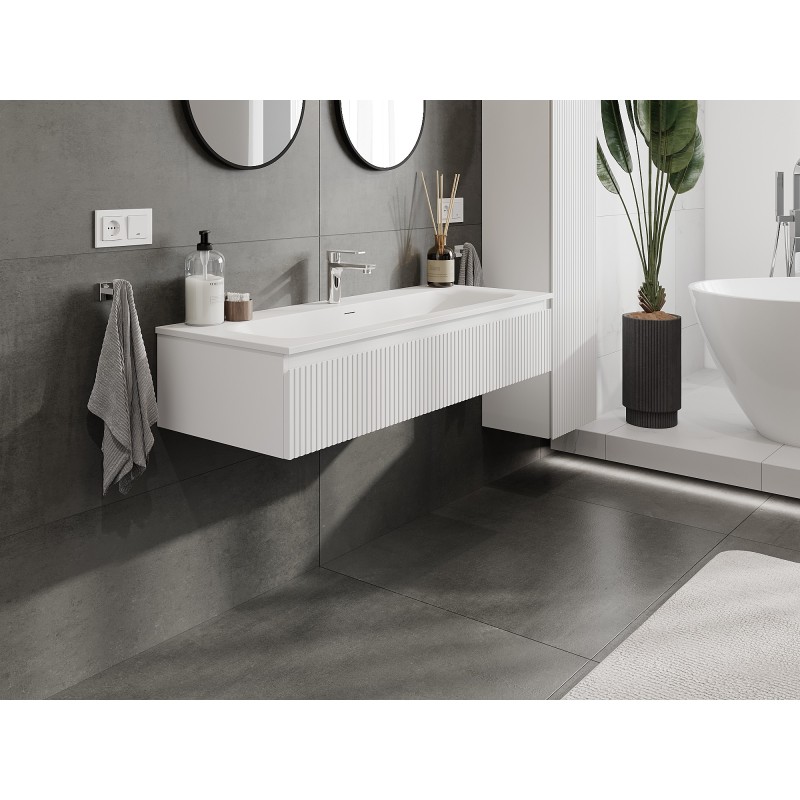 Mexen Rivel koupelnová skříňka 120 cm s umyvadlem Vela, 1 zásuvka, drážkované, bílý mat - 91A20-12023-1-BF01-W23M01