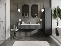 Mexen Rivel koupelnová skříňka 120 cm s umyvadlem Vela, 1 zásuvka, žebrovaná, grafit mat/bílá mat -