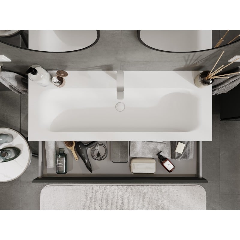 Mexen Rivel koupelnová skříňka 120 cm s umyvadlem Vela, 1 zásuvka, žebrovaná, grafit mat/bílá mat -