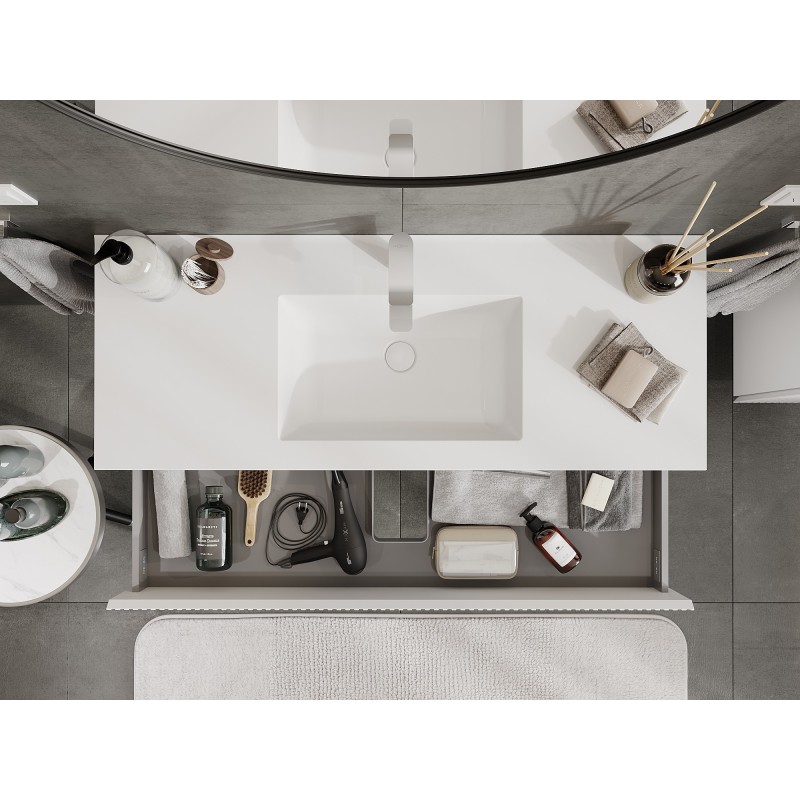 Mexen Rivel koupelnová skříňka 120 cm s umyvadlem Otis, 2 zásuvky, drážkovaná, bílá mat - 91A20-12047-2-BFF01-W18M01